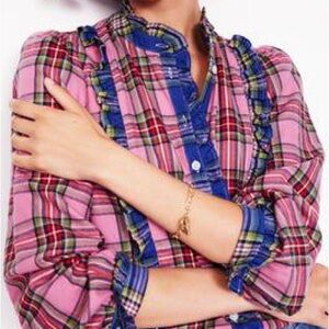 Boden Multicolor Plaid Ruffle Top